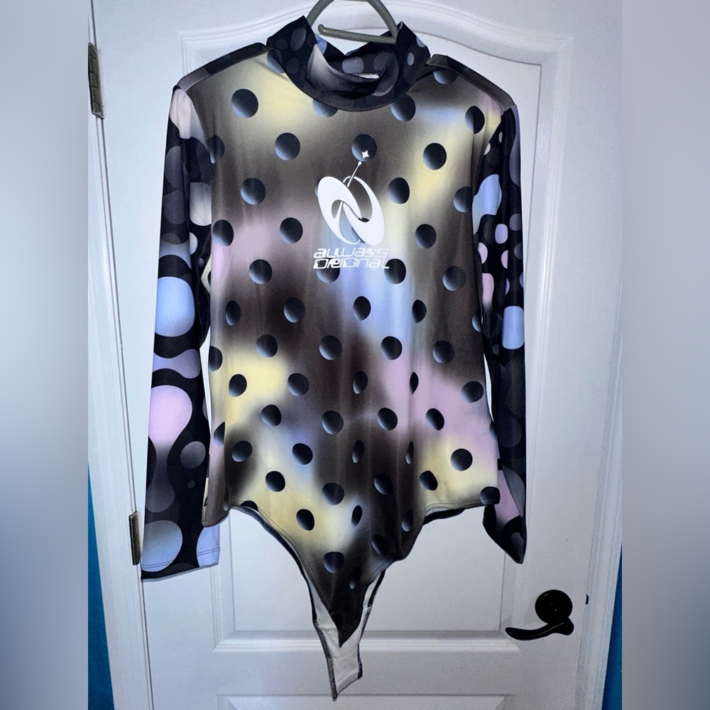 NEW WT Adidas Women's H49674 Multicolor Polka Dots Long Sleeve Bodysuit Size 2X